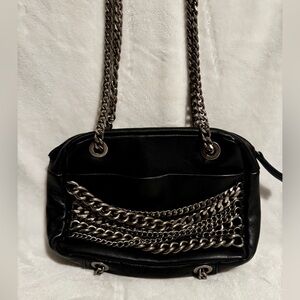 ZARA Women's Black Leather Purse, Chain Strap and Front, Shoulder Bag, EUC